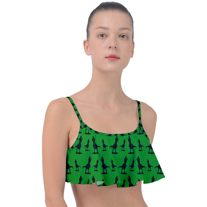 Dinos on a green background Frill Bikini Top