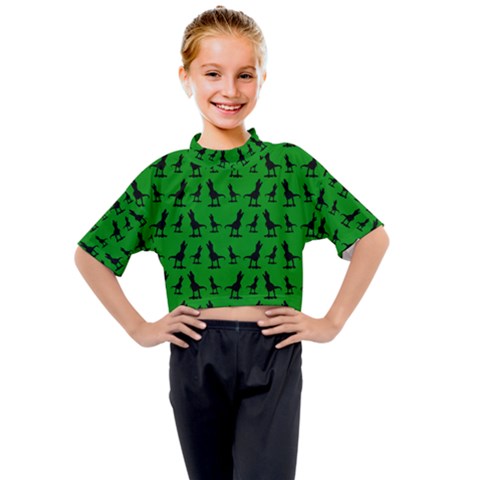 Dinos On A Green Background Kids Mock Neck T-shirt by ConteMonfrey