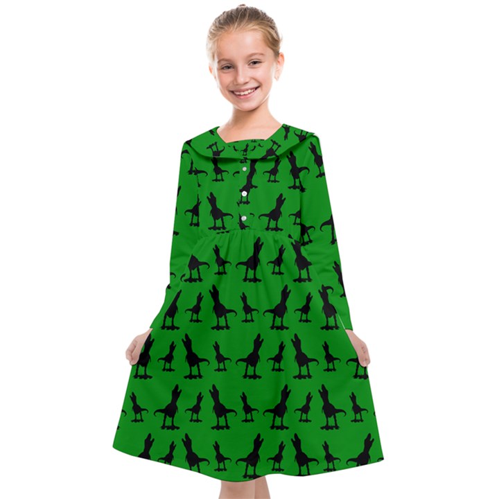 Dinos on a green background Kids  Midi Sailor Dress