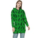 Dinos on a green background Women s Long Oversized Pullover Hoodie View1