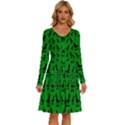 Dinos on a green background Long Sleeve Dress With Pocket View1