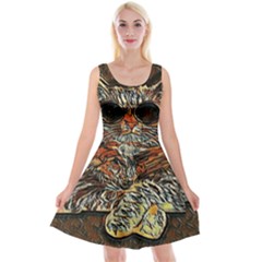 Cats Are Cooler Cat In Glasses Reversible Velvet Sleeveless Dress