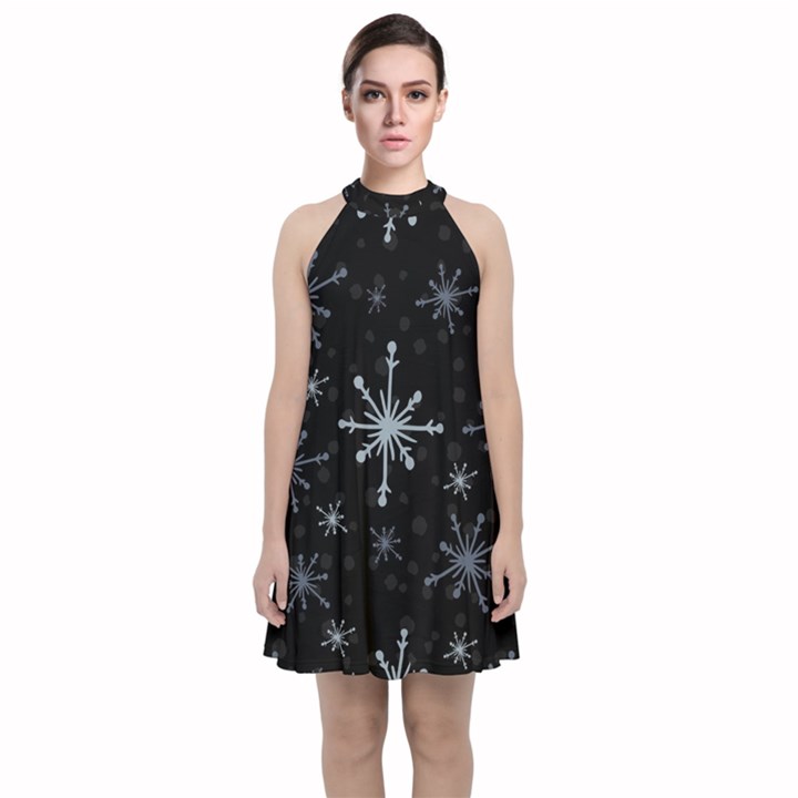 The Most Beautiful Stars Velvet Halter Neckline Dress 