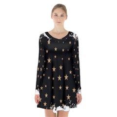 Little Stars Pattern Long Sleeve Velvet V-neck Dress