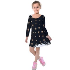 Little Stars Pattern Kids  Long Sleeve Velvet Dress