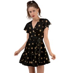 Little Stars Pattern Flutter Sleeve Wrap Dress by ConteMonfrey