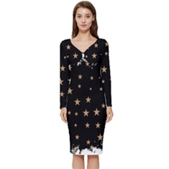 Little Stars Pattern Long Sleeve V-neck Bodycon Dress  by ConteMonfrey