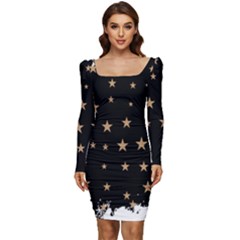 Little Stars Pattern Women Long Sleeve Ruched Stretch Jersey Dress by ConteMonfrey