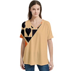 Aesthetic Hearts V-neck Split Shoulder Casual T-shirt