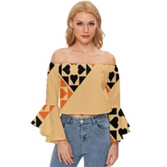 Aesthetic Hearts Off Shoulder Flutter Bell Sleeve Top