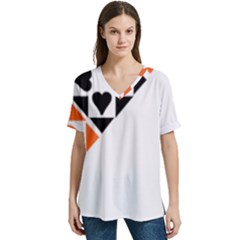 Aesthetic Hearts V-neck Split Shoulder Casual T-shirt