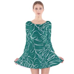 Tropical Green Monstera  Long Sleeve Velvet Skater Dress