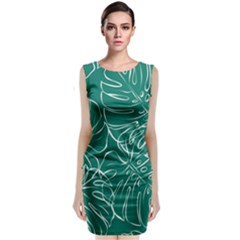 Tropical Green Monstera  Sleeveless Velvet Midi Dress