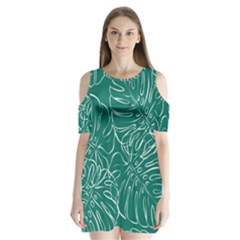 Tropical Green Monstera  Shoulder Cutout Velvet One Piece