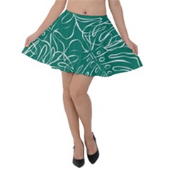 Tropical Green Monstera  Velvet Skater Skirt