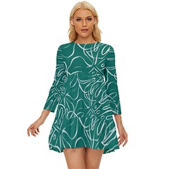 Tropical Green Monstera  Long Sleeve Babydoll Dress by ConteMonfrey