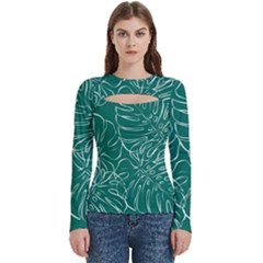 Tropical Green Monstera  Women s Cut Out Long Sleeve T-shirt by ConteMonfrey