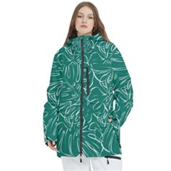 Tropical Green Monstera  Women s Multi Pockets Zip Ski And Snowboard Waterproof Breathable Jacket by ConteMonfrey