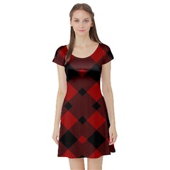 Red Diagonal Plaid Big Short Sleeve Skater Dress by ConteMonfrey