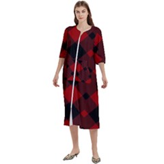 Red Diagonal Plaid Big Women s Cotton 3/4 Sleeve Nightgown by ConteMonfrey