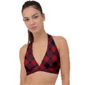 Red Diagonal Plaid Big Halter Plunge Bikini Top View1