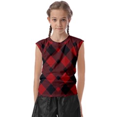 Red Diagonal Plaid Big Kids  Raglan Cap Sleeve T-shirt by ConteMonfrey