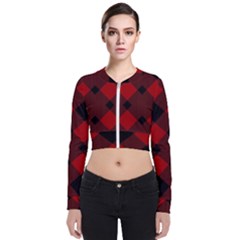 Red Diagonal Plaid Big Long Sleeve Zip Up Bomber Jacket by ConteMonfrey