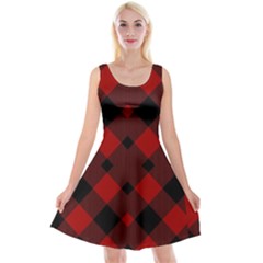 Red Diagonal Plaid Big Reversible Velvet Sleeveless Dress