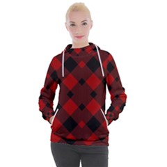 Red Diagonal Plaid Big Women s Hooded Pullover