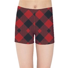 Red Diagonal Plaid Big Kids  Sports Shorts by ConteMonfrey