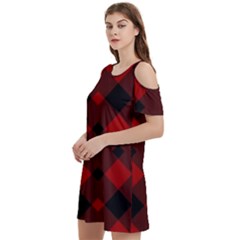 Red Diagonal Plaid Big Women s Cold Shoulder Round Neck Mini Dress by ConteMonfrey