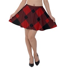 Red Diagonal Plaid Big Velvet Skater Skirt