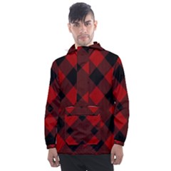 Red Diagonal Plaid Big Men s Front Pocket Pullover Windbreaker