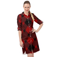 Red Diagonal Plaid Big Long Sleeve Mini Shirt Dress by ConteMonfrey