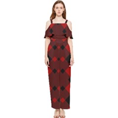 Red Diagonal Plaid Big Draped Sleeveless Chiffon Jumpsuit by ConteMonfrey