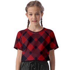 Red Diagonal Plaid Big Kids  Basic T-shirt by ConteMonfrey