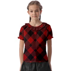 Red Diagonal Plaid Big Kids  Frill Chiffon Blouse by ConteMonfrey