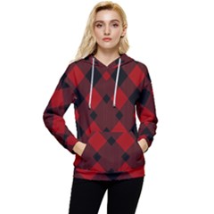 Red Diagonal Plaid Big Women s Lightweight Drawstring Hoodie