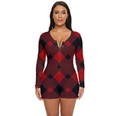 Red Diagonal Plaid Big Long Sleeve Boyleg Swimsuit by ConteMonfrey