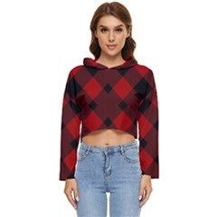 Red Diagonal Plaid Big Women s Lightweight Cropped Hoodie by ConteMonfrey