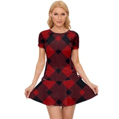 Red Diagonal Plaid Big Women s Sports Wear Set by ConteMonfrey