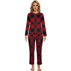 Red Diagonal Plaid Big Womens  Long Sleeve Lightweight Pajamas Set by ConteMonfrey