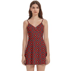 Red Diagonal Plaids Body Wrap Sleeveless V-neck Mini Dress