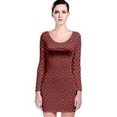 Red Diagonal Plaids Long Sleeve Velvet Bodycon Dress