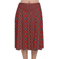 Red Diagonal Plaids Velvet Flared Midi Skirt