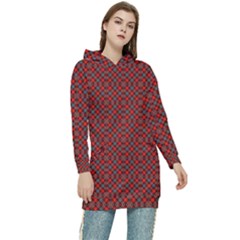 Red Diagonal Plaids Women s Long Oversized Pullover Hoodie