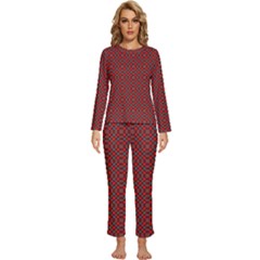 Red Diagonal Plaids Womens  Long Sleeve Lightweight Pajamas Set