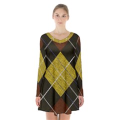 Yellow Plaid Long Sleeve Velvet V-neck Dress