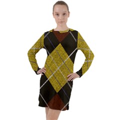 Yellow Plaid Long Sleeve Hoodie Dress