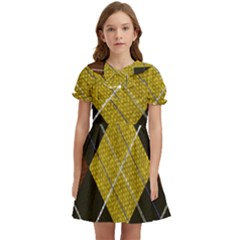 Yellow Plaid Kids  Bow Tie Puff Sleeve Dress by ConteMonfrey